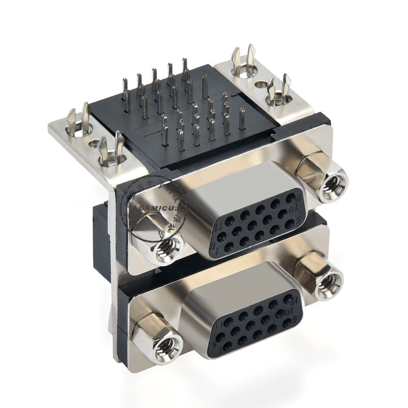 Oikea kulma pcb kiinnitä naaras naaras 15 pin d sub dual port liitin
