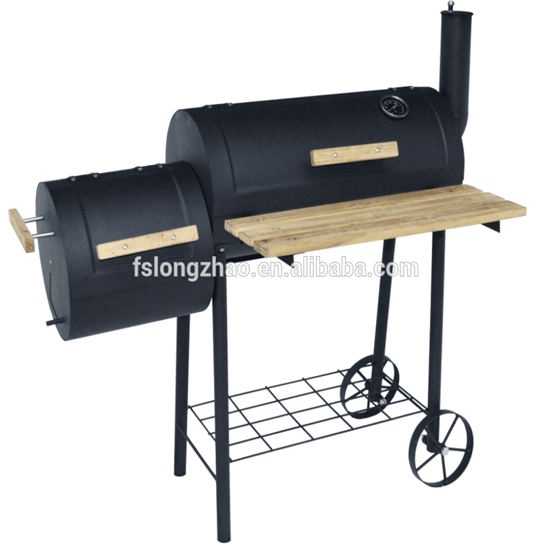 Laadukas kaksi / kaksinkertainen / kaksoispylväs BBQ, jossa savupiippu ja puupöytä