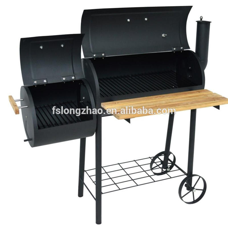 Laadukas kaksi / kaksinkertainen / kaksoispylväs BBQ, jossa savupiippu ja puupöytä