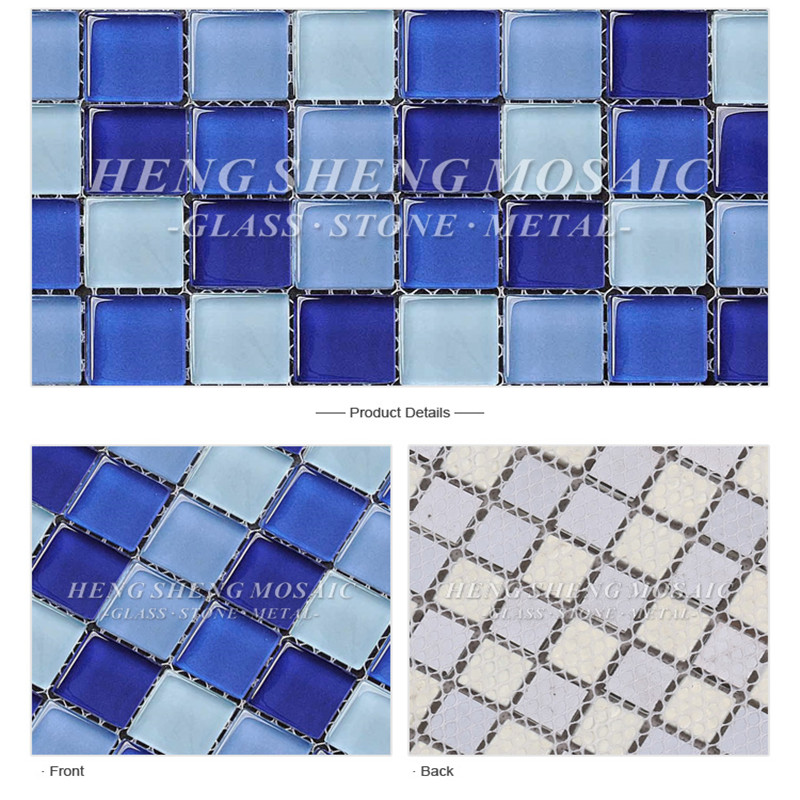 HXB104 Liukumaton neliön lasinen mosaiikkilaatat edulliseen uima-altaan mosaiikkilaattoihin Blue