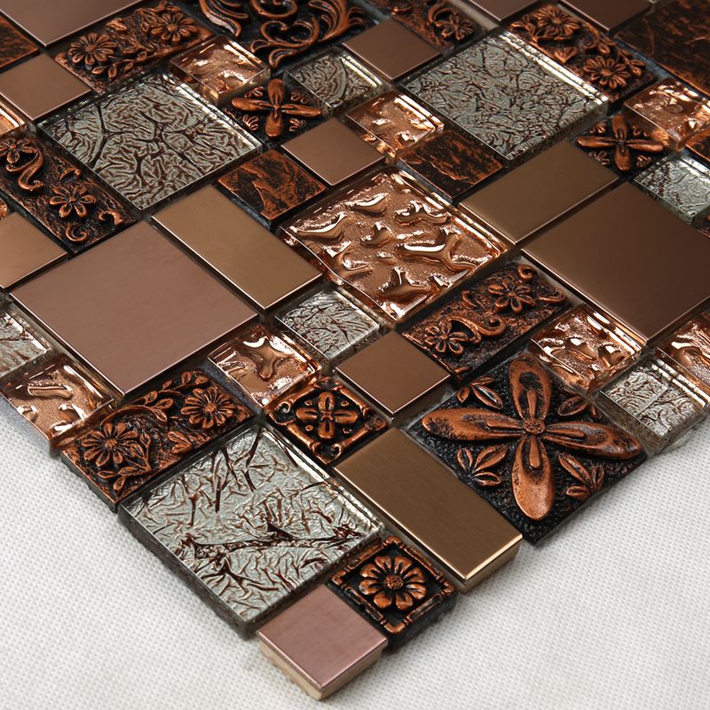 Luxury Antique Rose Gold Foil Glass Laskeutunut hartsi Keittiö Backsplash Mosaic Tile