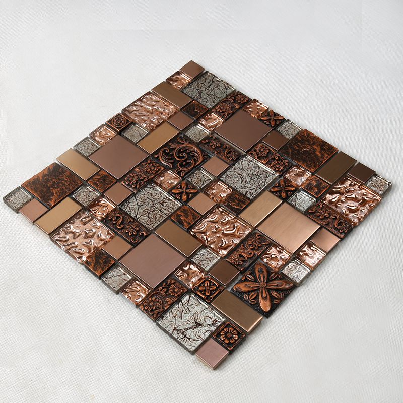 Luxury Antique Rose Gold Foil Glass Laskeutunut hartsi Keittiö Backsplash Mosaic Tile