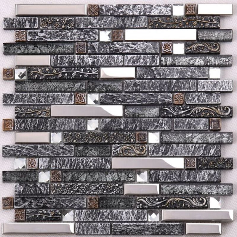 Viimeisin muotoilu Roman Antique Ylellinen Bronze Anaglyph Resin Mixed Glitter Crystal Glass Mosaic Tile