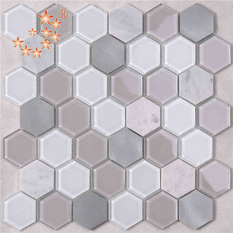 Viimeisin muotoilu Keittiö ja kylpyhuone Sisustus Sisältö Vesisuihku kuusikulmio metalli lasi sekoitettu marmorilattia Mosaic Tile