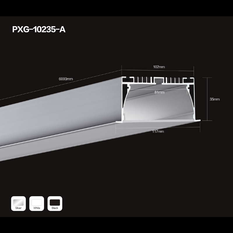 LED-alumiinipuristin, jossa on diffuusorin kansi alumiinikanavalla LED-nauhalle