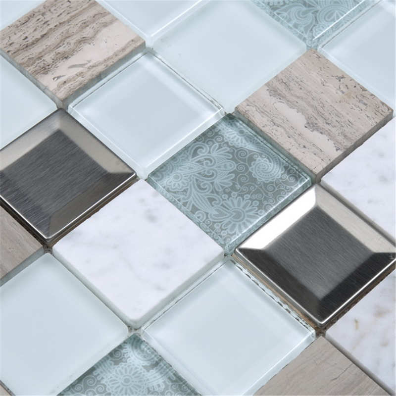 Laadukas kukka kuvio Seashell lasi sekoita ruostumatonta terästä metalli Backsplash purppura Mosaic Hotel kylpyhuone laatta
