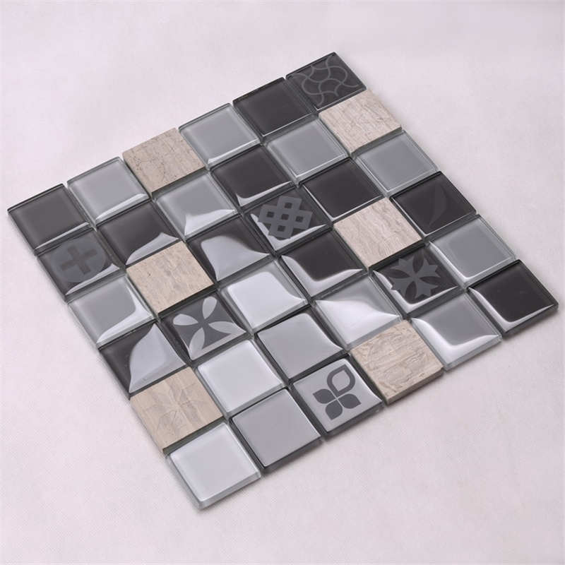 HSP08 Kylpyhuoneen tummanharmaa hiekkapuhallus valmis marmorilevy Mix Glass Mosaic