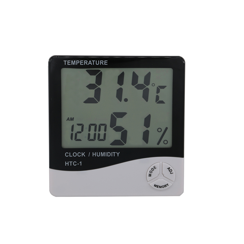 Kotitoimisto Auton lämpötilan kosteusmittarin aika-näyttö ja sisäänrakennettu kello suurella LCD-näytöllä lämpömittarilla kosteusmittari