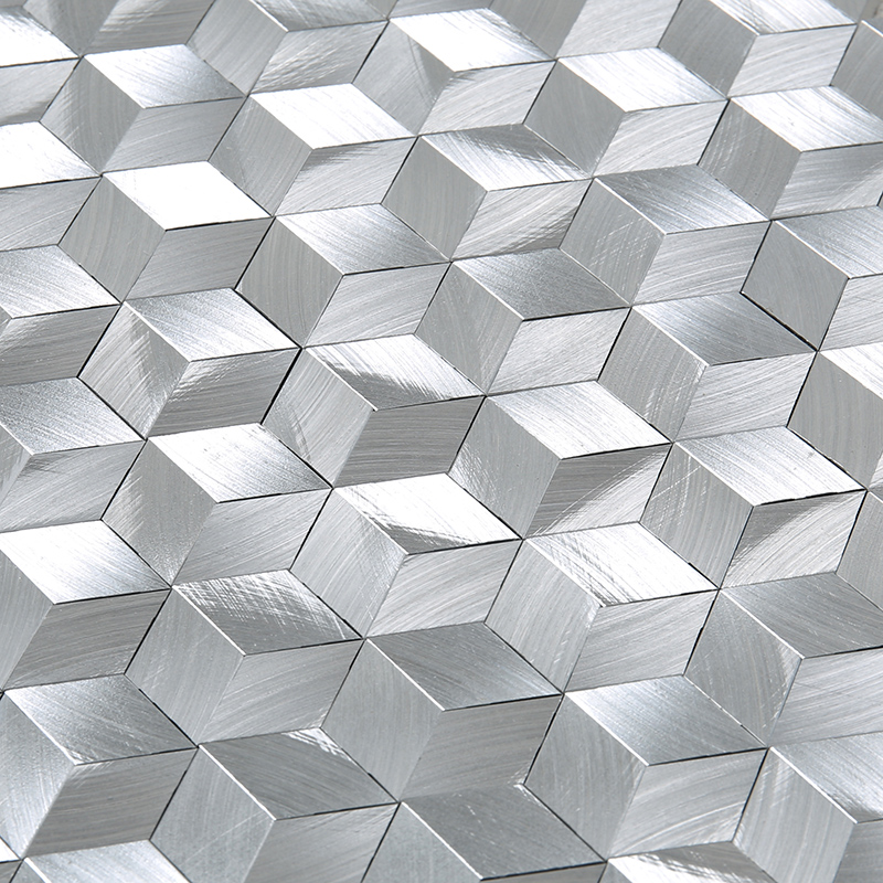 3D-tehosteen Diamond-muotoinen hopeavalkoinen alumiininen kuusikulmio mosaiikkilaatta koriste-seinälle