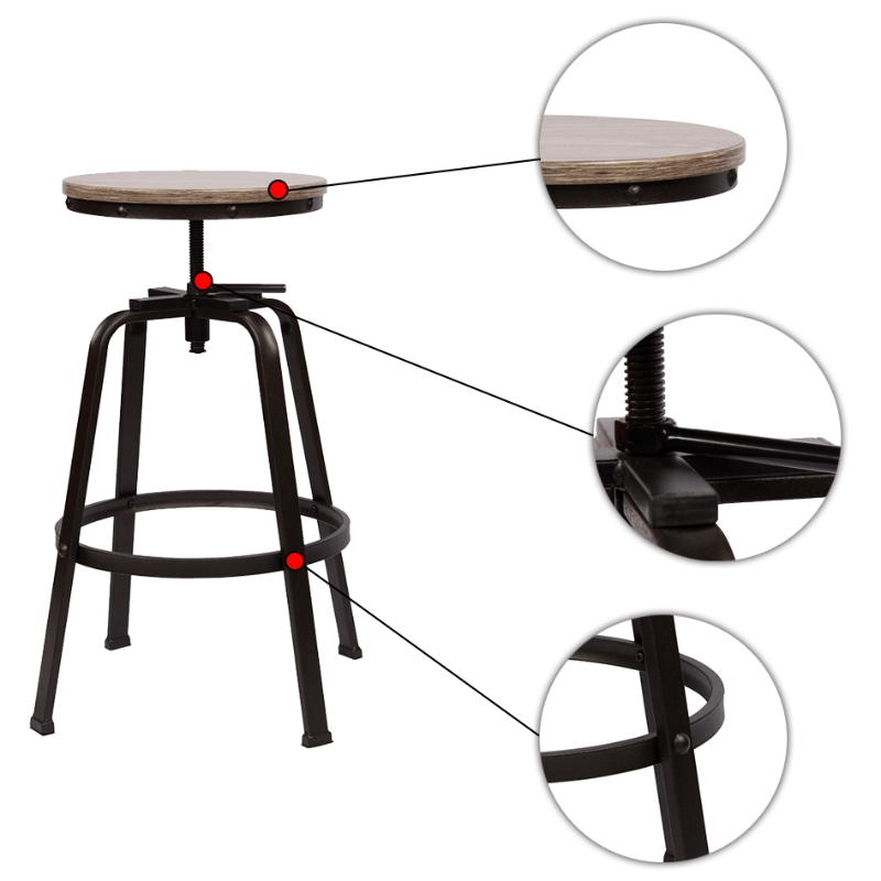 Backless Barstool säädettävä korkeus kääntyvä baari puheenjohtaja asettaa 2