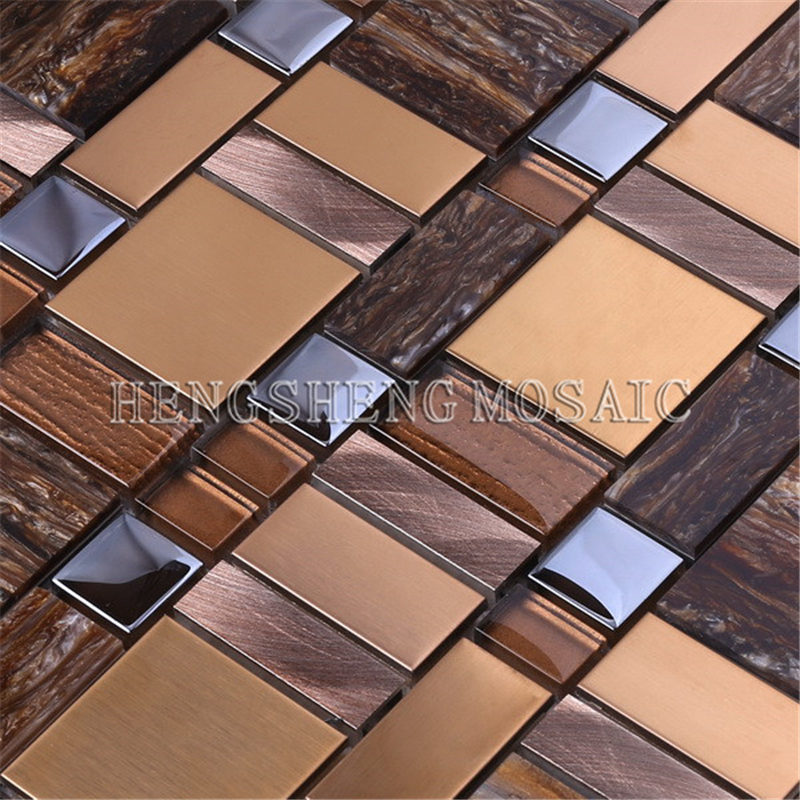AE52 Hot Sale Luxury Copper Gold Pohjois-Amerikka Resin Foil Glass Mixed Metal Mosaic Tile