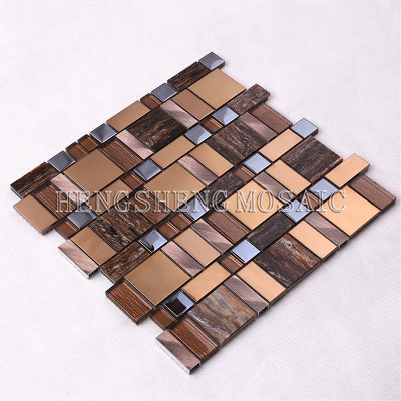 AE52 Hot Sale Luxury Copper Gold Pohjois-Amerikka Resin Foil Glass Mixed Metal Mosaic Tile