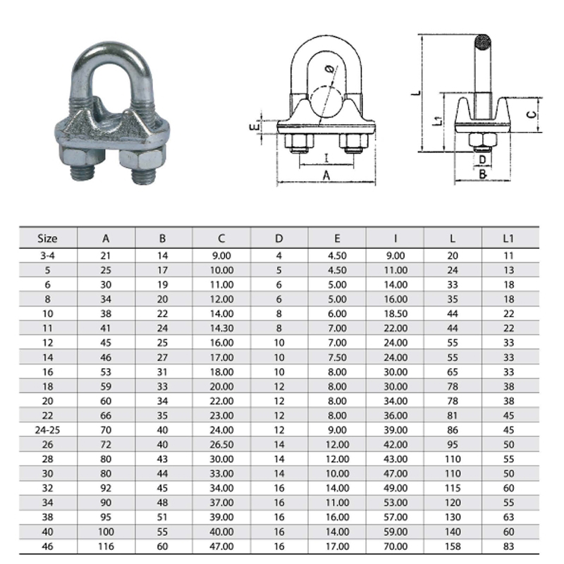 Italia Tyyppi Drop Forged Wire Rope Clip