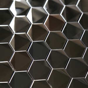 Kuusikulmainen musta kylpyhuonekeittiö Blacsplash ruostumattomasta teräksestä valmistetut mosaiikkilaatat