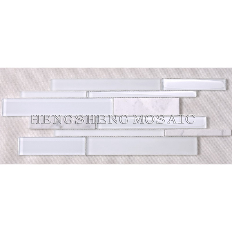HSD131 kuuma myynti viimeisin muotoilu valkoinen Carrara marmori sekoitettu lasi mosaiikki keittiö Backsplash metro laatta