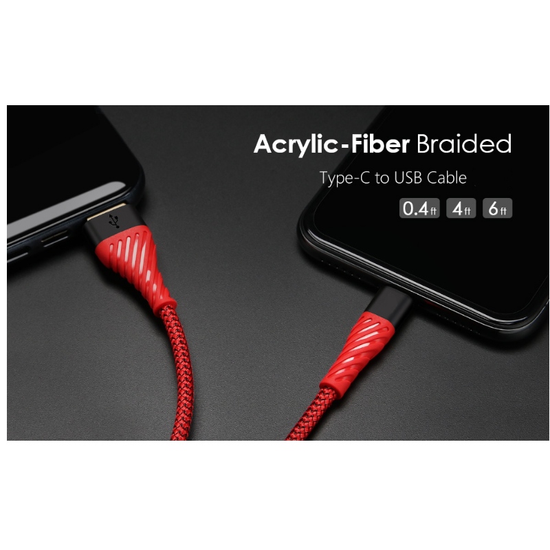 USB C-kaapeli 3.0, tyypin C USB-kaapeli nopeasti ladattava USB-matkapuhelinkaapeli Samsung Galaxy S8, S9 Plus, Note 8, LG v20, G6, G5, v30, Google Pixel 2 XL, Nexus 6-3 Pack Red