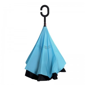 Muokattu painettu kaksikerroksinen C-kahva ylösalaisin sateenvarjo