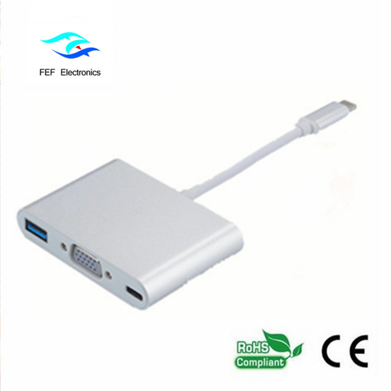 USB TYPE-C - USB3.0 naaras + VGA naaras + PD kolme yhdessä muunnin ABS-kuori Koodi: FEF - USBIC-007
