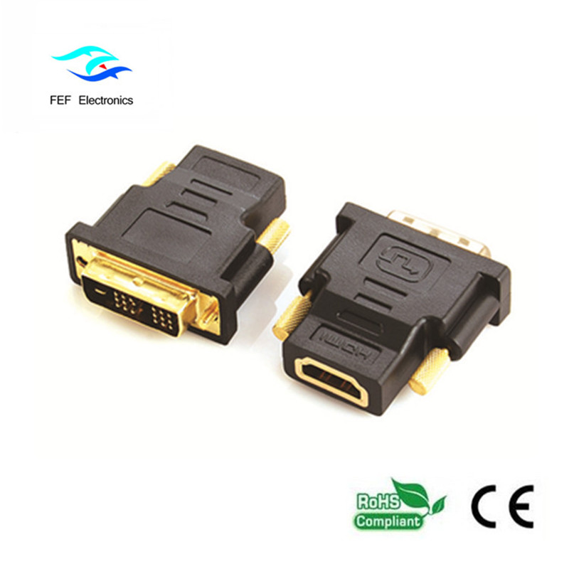 DVI (18 + 1) uros-HDMI-naarassovitin kullattu / niklattu Koodi: FEF-HD-002