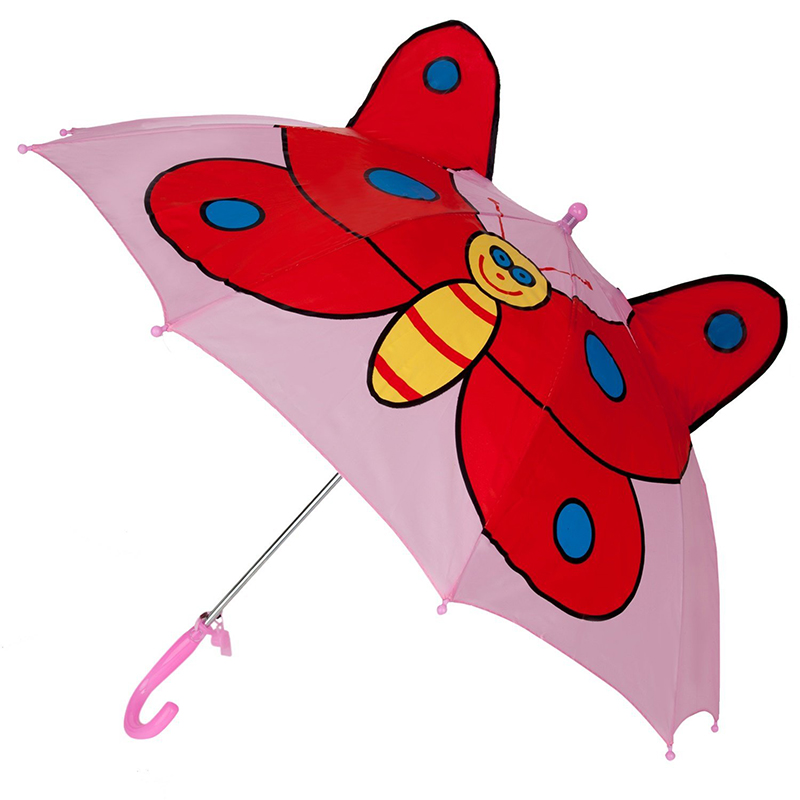 Eniten myytävät mainonta vaaleanpunainen perhonen kuvia eläinlapsille mukautettu auto avoin suora sateenvarjo