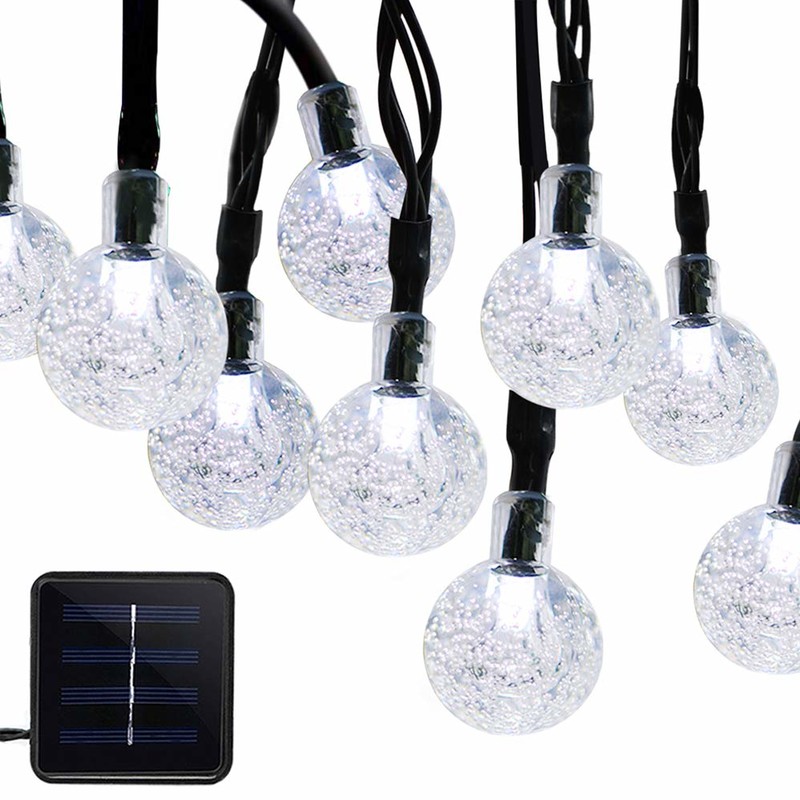 aurinkolamppu merkkijono 50 LED-kupla kristallikuula 7 m / 23 jalkaa 8-tilassa joulukeijuvalot sopivat ulkona joulumaisemaan puutarhan pihalle perhelomalle polku nurmikkojuhla koristeltu valkoisilla valoilla