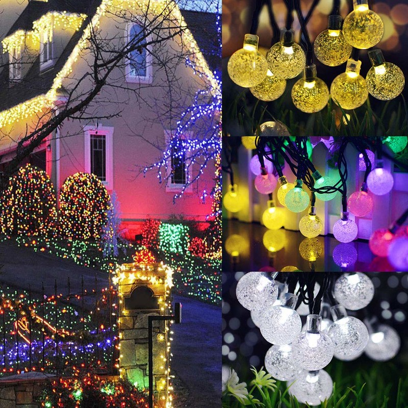 aurinkolamppu merkkijono 50 LED-kupla kristallikuula 7 m / 23 jalkaa 8-tilassa joulukeijuvalot sopivat ulkona joulumaisemaan puutarhan pihalle perhelomalle polku nurmikkojuhla koristeltu valkoisilla valoilla
