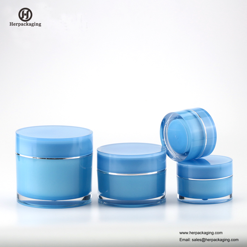 HXL212 pyöreä tyhjä Kiiltävä sininen kosmeettinen purkki kaksinkertainen seinäsäiliö ihonhoitotuppi