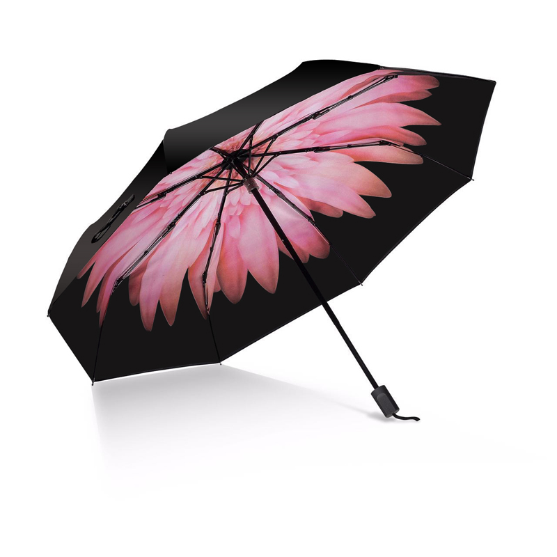 kukka sisäpuolella painatus musta päällyste anti-UV-kertainen sateenvarjo