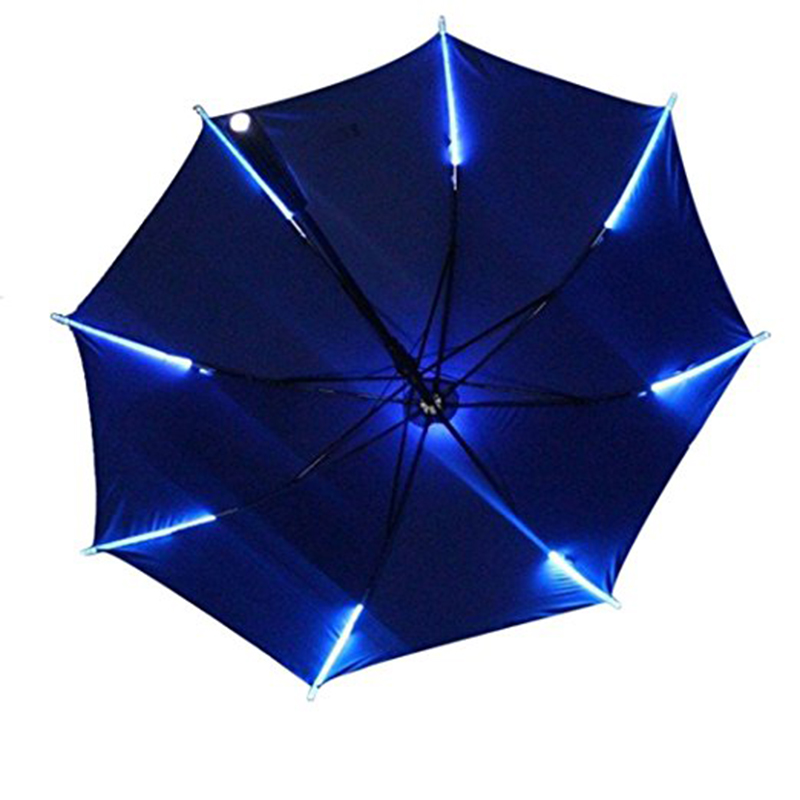Suorat sateenvarjo LED-kylkiluut ja LED-akseli muovikahvalla Torch-sateenvarjo