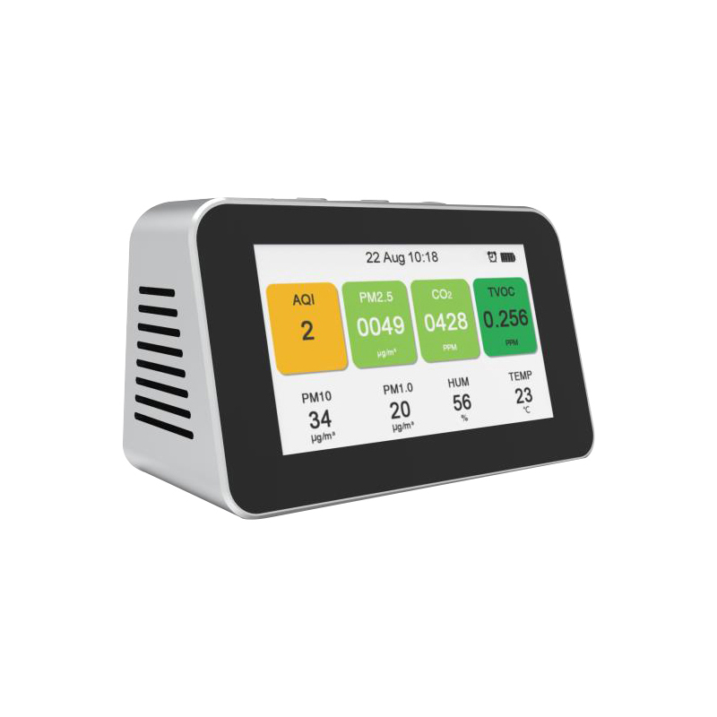 Lasertunnistin PM2.5-ilmaisin Kannettava tarkka ilmanilmaisin C02-ilmanlaadun valvontalaitteen lämpötilatesteri pitää valaistusta litiumparistolla
