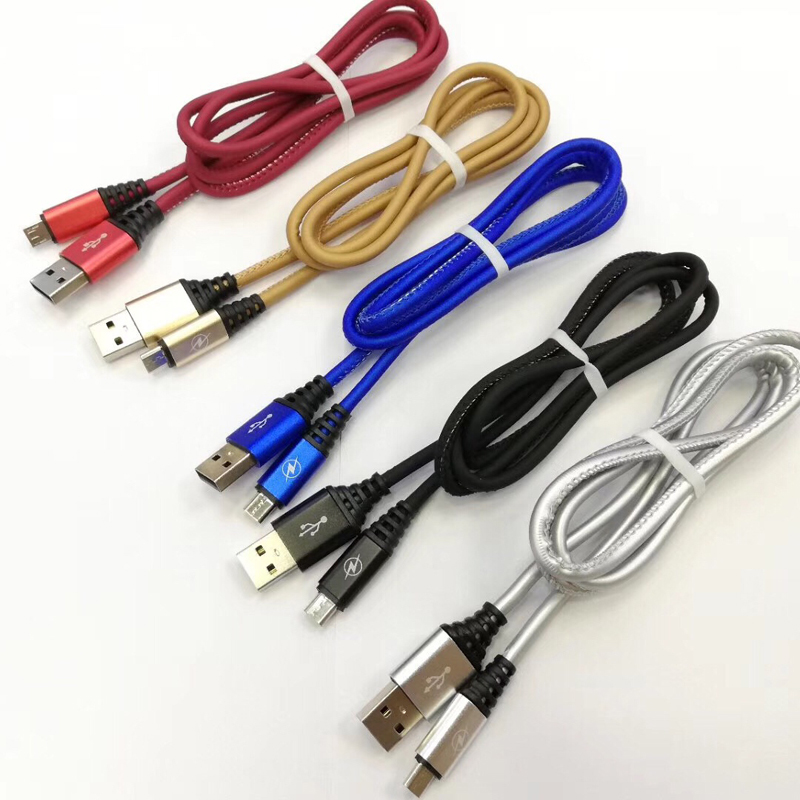 PU-nahka nopeasti ladattava pyöreä USB-kaapeli mikro-USB, tyyppi C, iPhonen salamalataus ja synkronointi