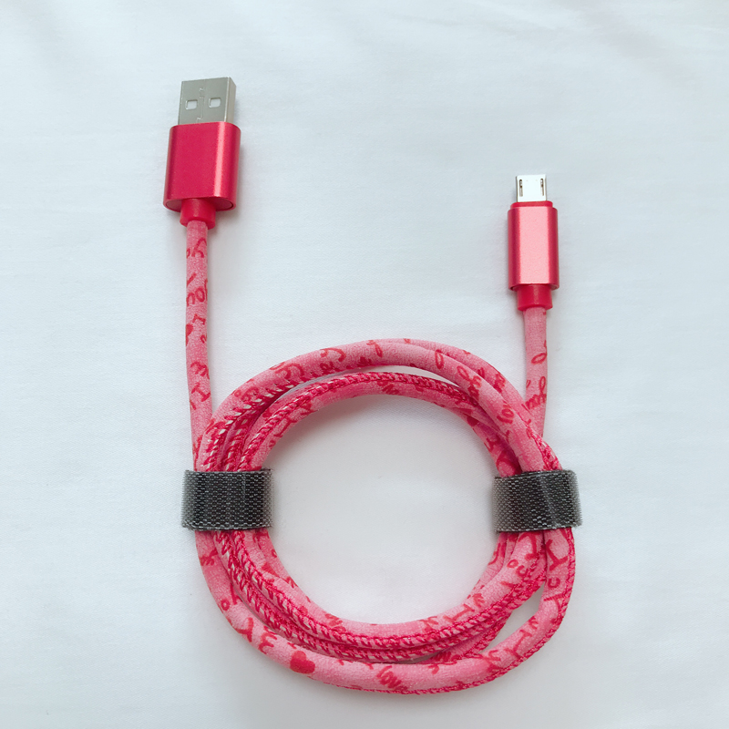 PU-nahkainen iso kirjain nopeasti ladattava pyöreä alumiinikotelo USB-kaapeli mikro-USB, tyyppi C, iPhonen salaman lataus ja synkronointi