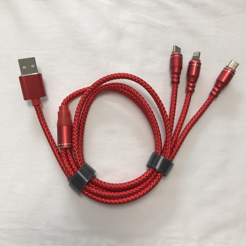 3 IN 1 punottu kaapeli Lataus pyöreä alumiinikotelo USB 2.0 Micro salaman tyyppiseen C micro USB -kaapeliin