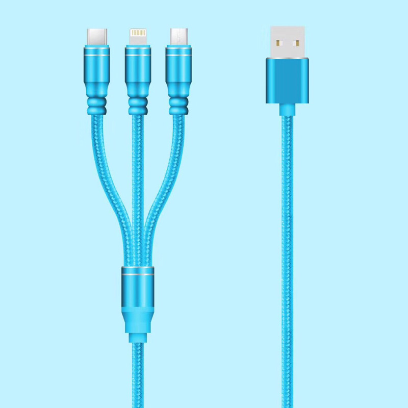 3 IN 1 punottu kaapeli Lataus pyöreä alumiinikotelo USB 2.0 Micro salaman tyyppiseen C micro USB -kaapeliin