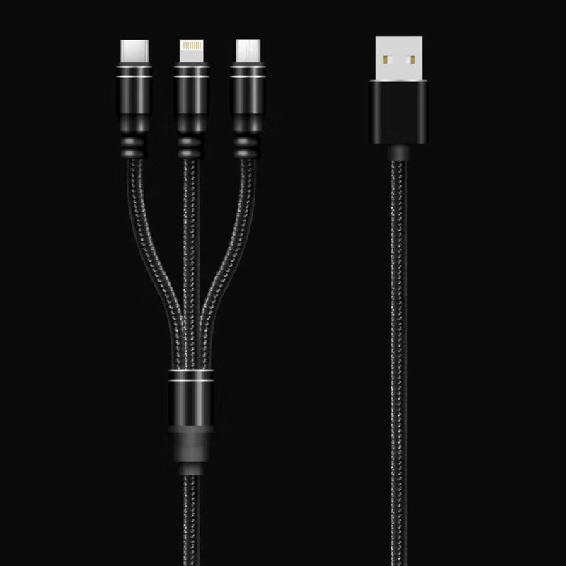 3 IN 1 punottu kaapeli Lataus pyöreä alumiinikotelo USB 2.0 Micro salaman tyyppiseen C micro USB -kaapeliin