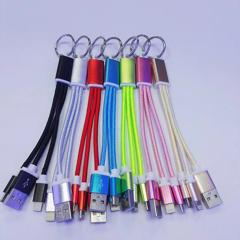 renkaalla 2 IN 1 punottu kaapeli Lataus pyöreä alumiinikotelo USB 2.0 Micro salamannopeaan USB-USB-datakaapeliin