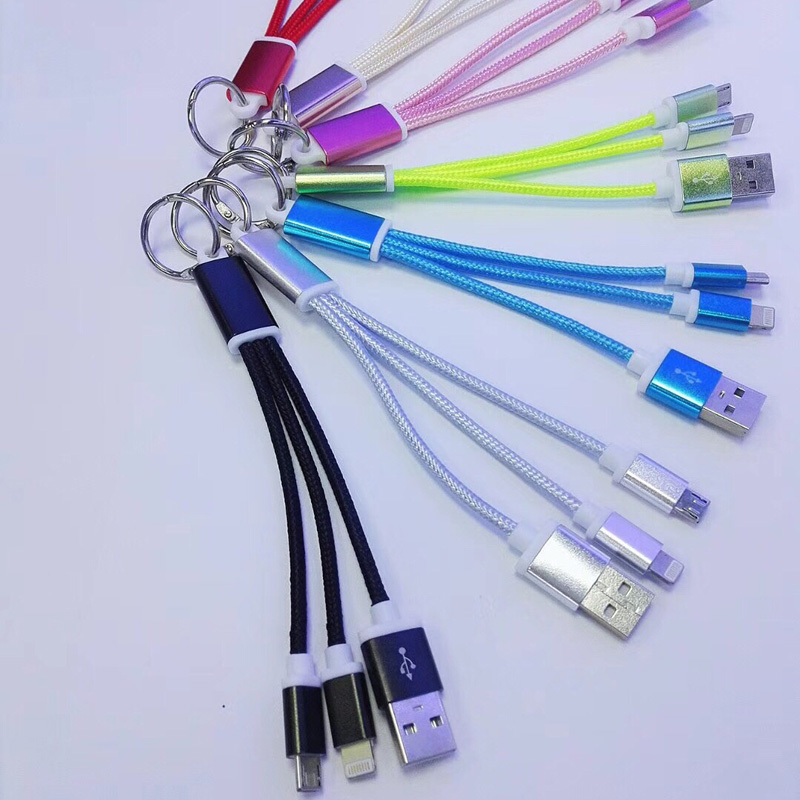 renkaalla 2 IN 1 punottu kaapeli Lataus pyöreä alumiinikotelo USB 2.0 Micro salamannopeaan USB-USB-datakaapeliin