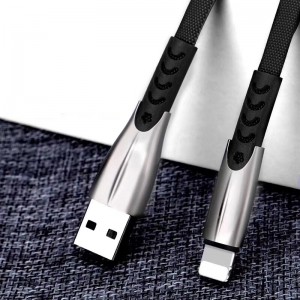 3.8A punottu, nopeasti ladattava litteä sinkkiseoskotelon sotkeutumaton joustava USB-datakaapeli mikro-USB, tyyppi C, iPhonen salaman lataus ja synkronointi