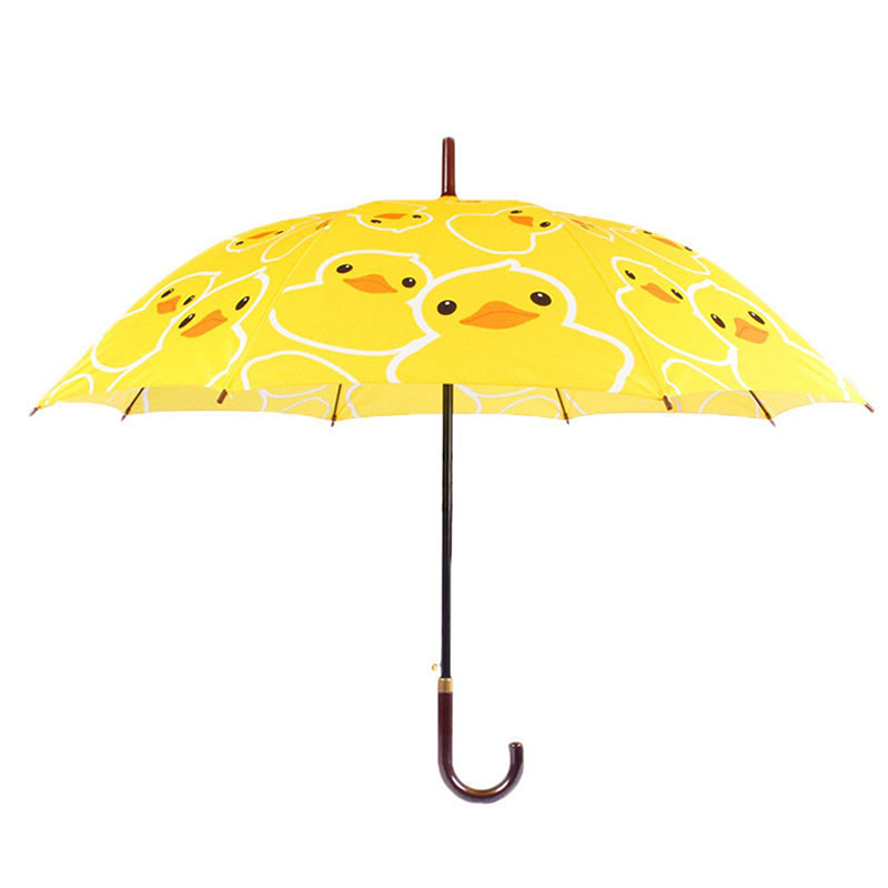 23 tuuman pongee kangas auto avoin keltainen ankka sarjakuva kuvio suora sateenvarjo