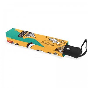 Tuulenpitävä mukautettu tulostus pongee-kangas 2-osainen lasikuitu kylkiluut automaattinen 3 taitettava sateenvarjo