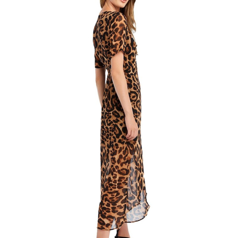 Kuuma myydä lady muoti leopard tulosta wrap pitkä mekko