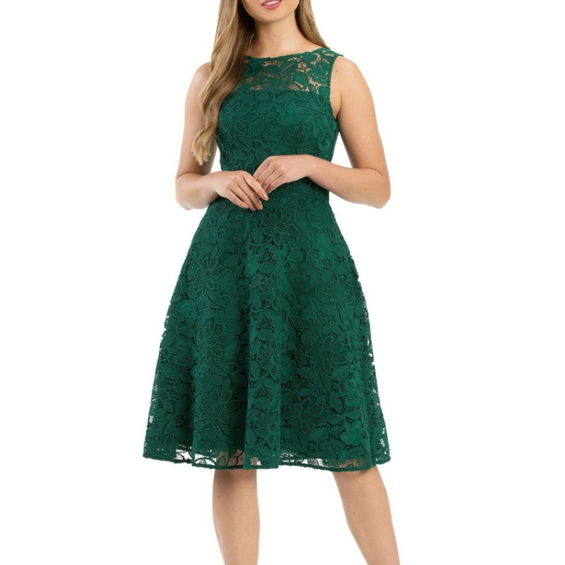 Lady muoti hihaton vihreä midi pitsi mekko