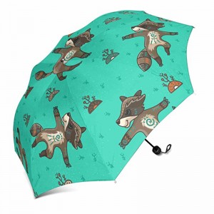 Kiinalainen valmistaja kevyt muovinen kahva auto avoin mukautettu sarjakuva painettu 3 taitettava sateenvarjo