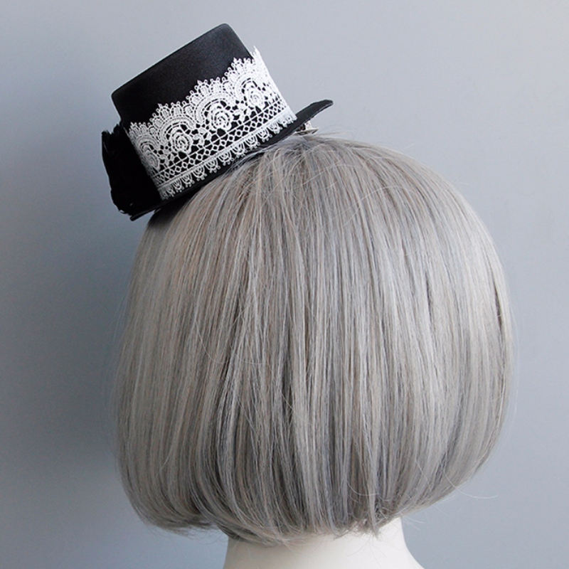 Gothic valkoinen pitsi musta ruusu top hattu halloween lisävaruste hiusliitin J18811