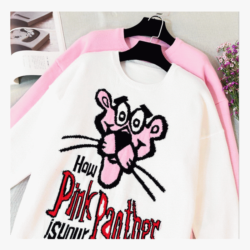 2019 Viimeisin pusero Design Pink Panther Jacquard Ladies Knit villapaita