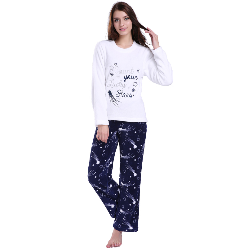 Naisten kirjonta painettu mikrokuitufleece-pyjamat