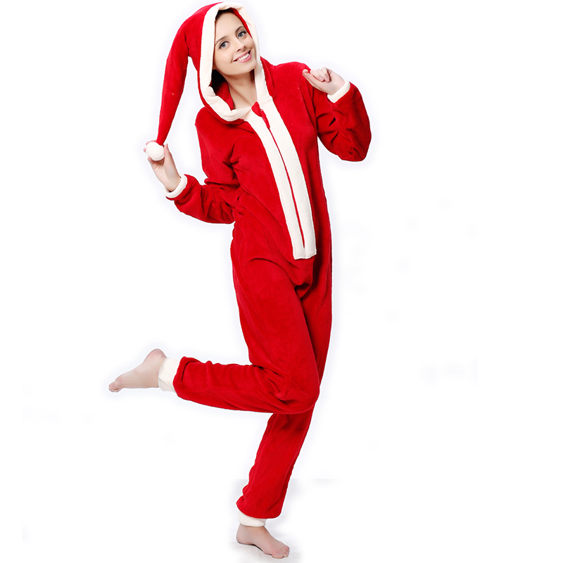Naisten Coral Fleece -hupparinen joulupuku Onesie