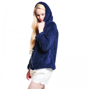 Naiset nappaavat fleece laivastonsininen vetoketjullinen huppari