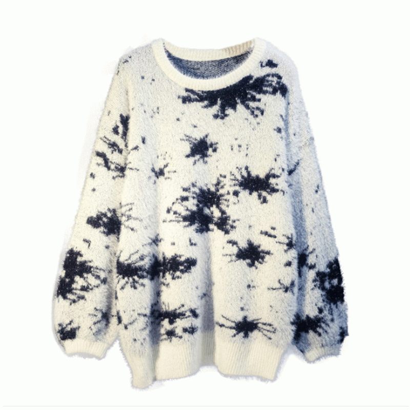2019 Pitkä vartaloeste, minivilla, Jacquard, pitkä turkis, löysä neule, villapaita