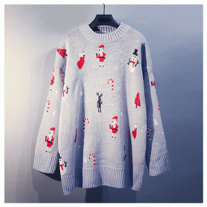 2019 Pop-villapaita Naisten talvi-korealainen versio Löysä pohjallinen joulu punainen neulepusero